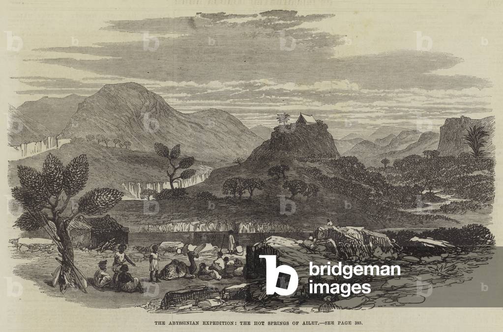 The Abyssinian Expedition, the Hot Springs of Ailet (engraving)