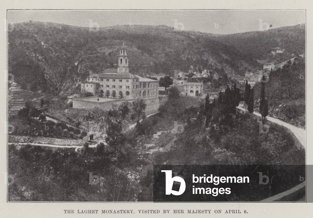 The Laghet Monastery, visited by Her Majesty on 6 April (b/w photo)