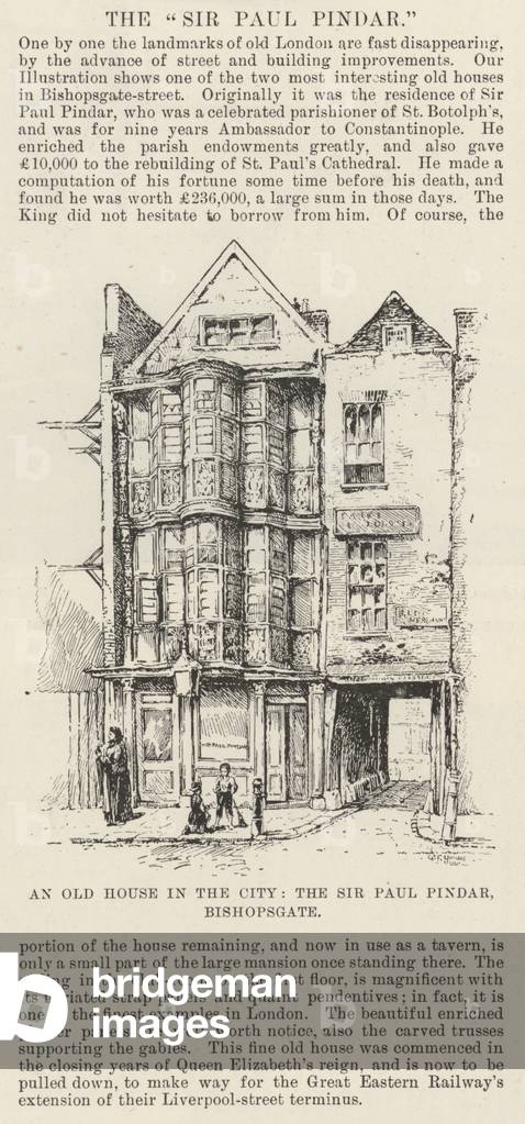 An Old House in the City, the Sir Paul Pindar, Bishopsgate (engraving)
