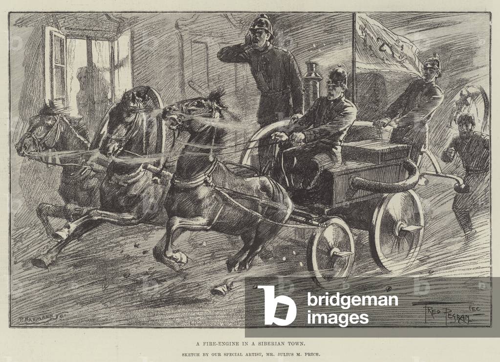 A Fire-Engine in a Siberian Town (litho)