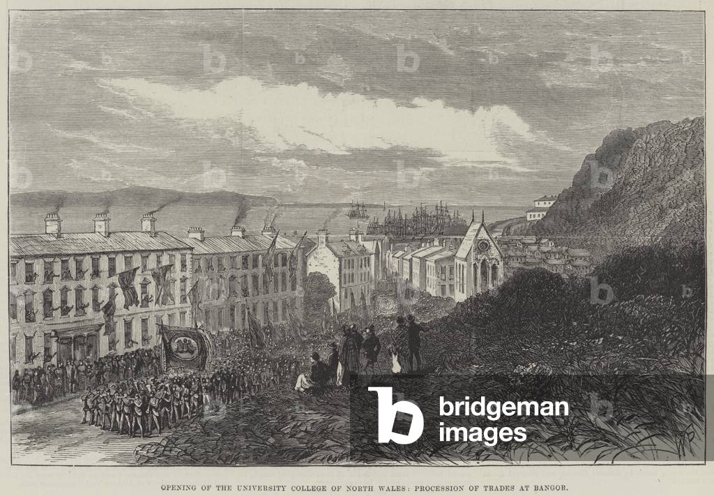 Opening of the University College of North Wales, Procession of Trades at Bangor (engraving)