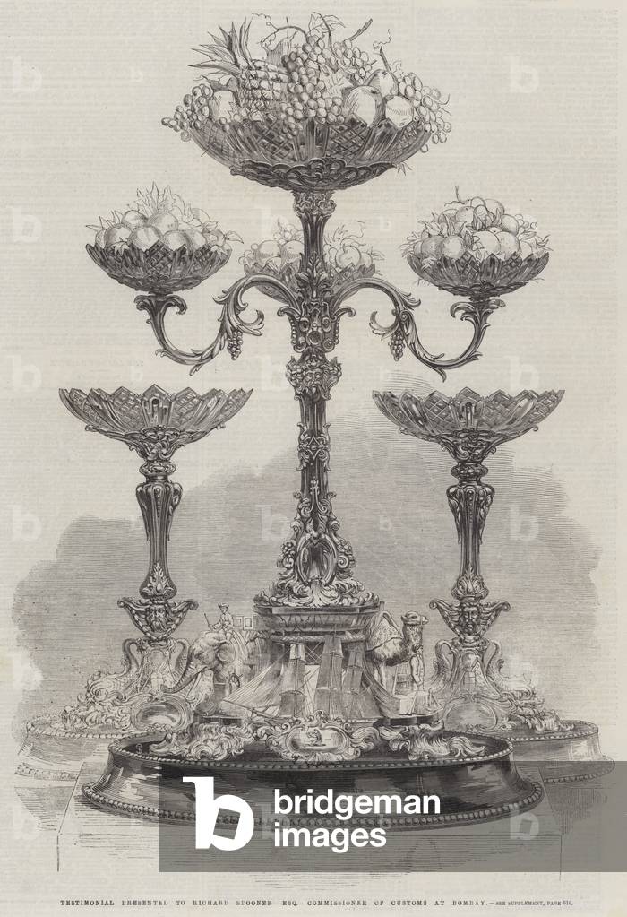 Testimonial presented to Richard Spooner, Esquire, Commissioner of Customs at Bombay (engraving)