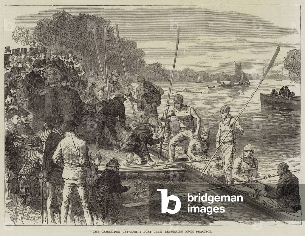 The Cambridge University Boat Crew returning from Practice (engraving)