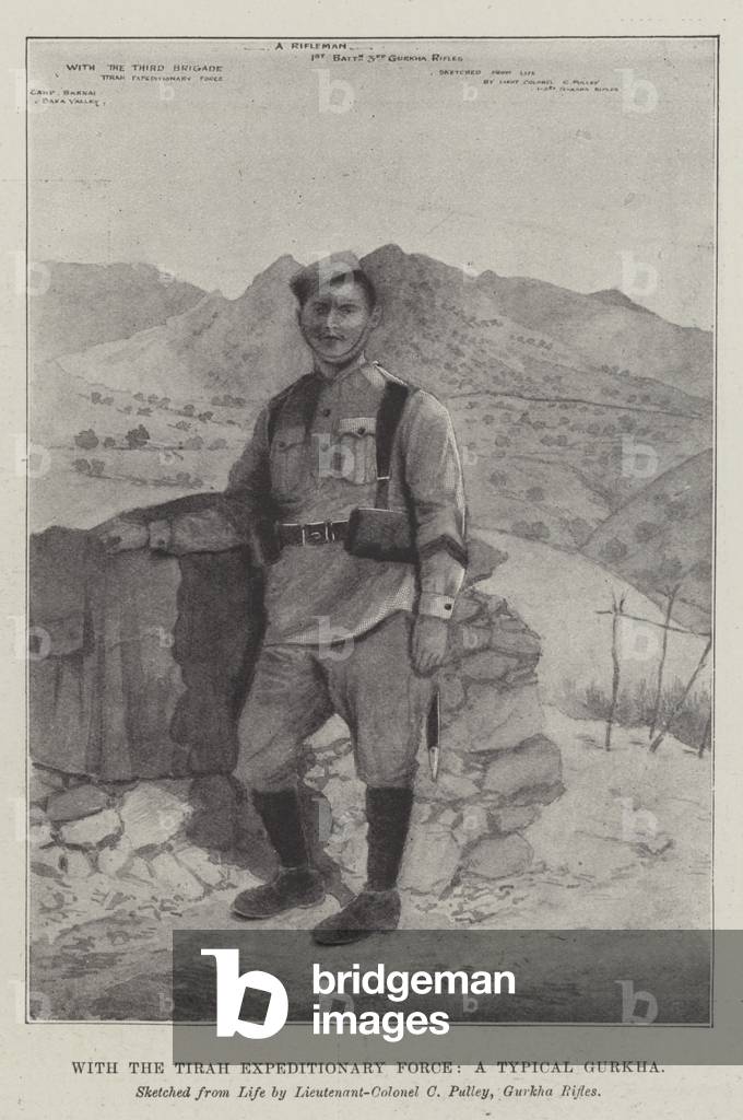 With the Tirah Expeditionary Force, a Typical Gurkha (engraving)