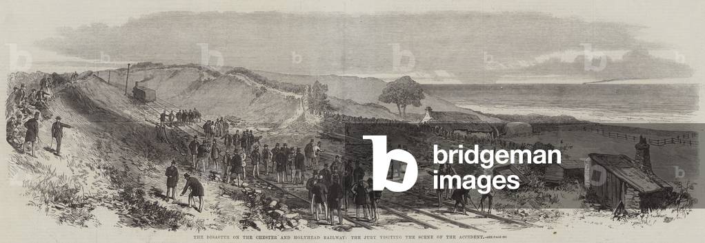 The Disaster on the Chester and Holyhead Railway, the Jury visiting the Scene of the Accident (engraving)