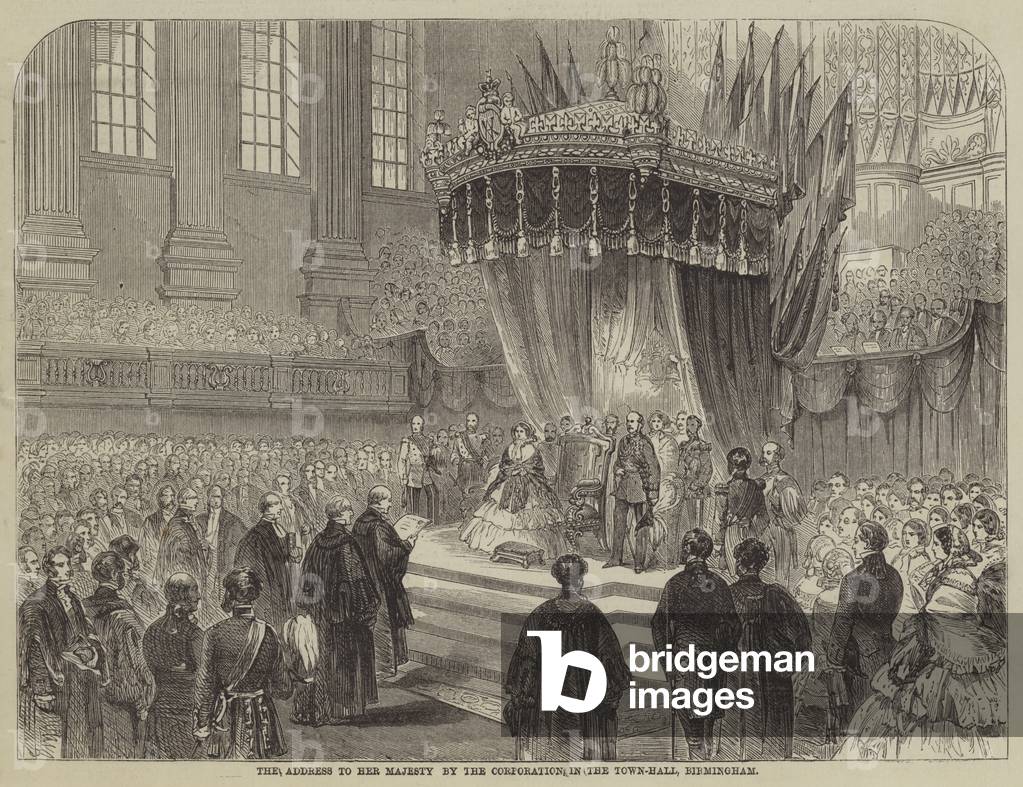 The Address to Her Majesty by the Corporation in the Town-Hall, Birmingham (engraving)