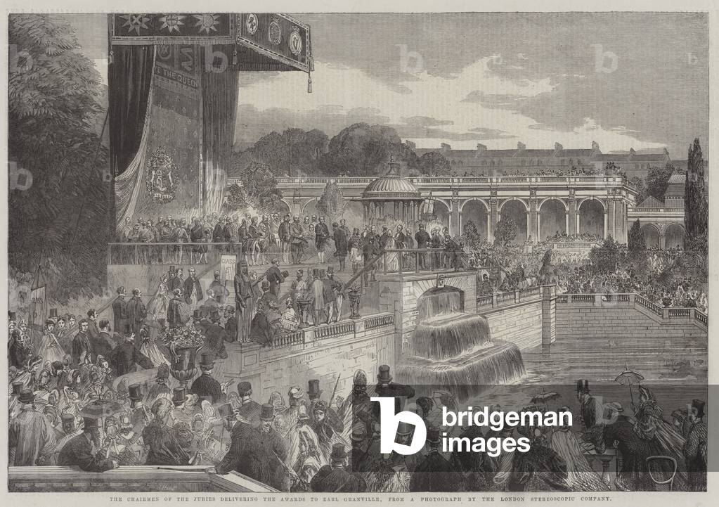 The Chairmen of the Juries delivering the Awards to Earl Granville (engraving)