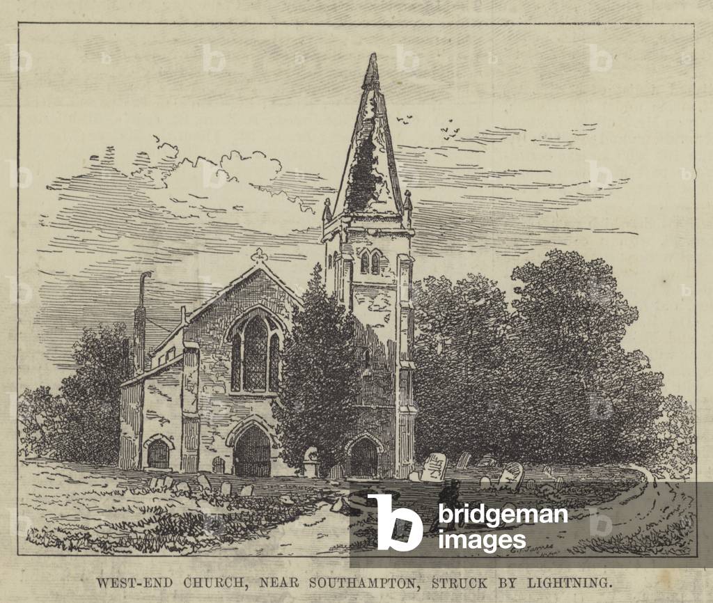 West-End Church, near Southampton, struck by Lightning (engraving)