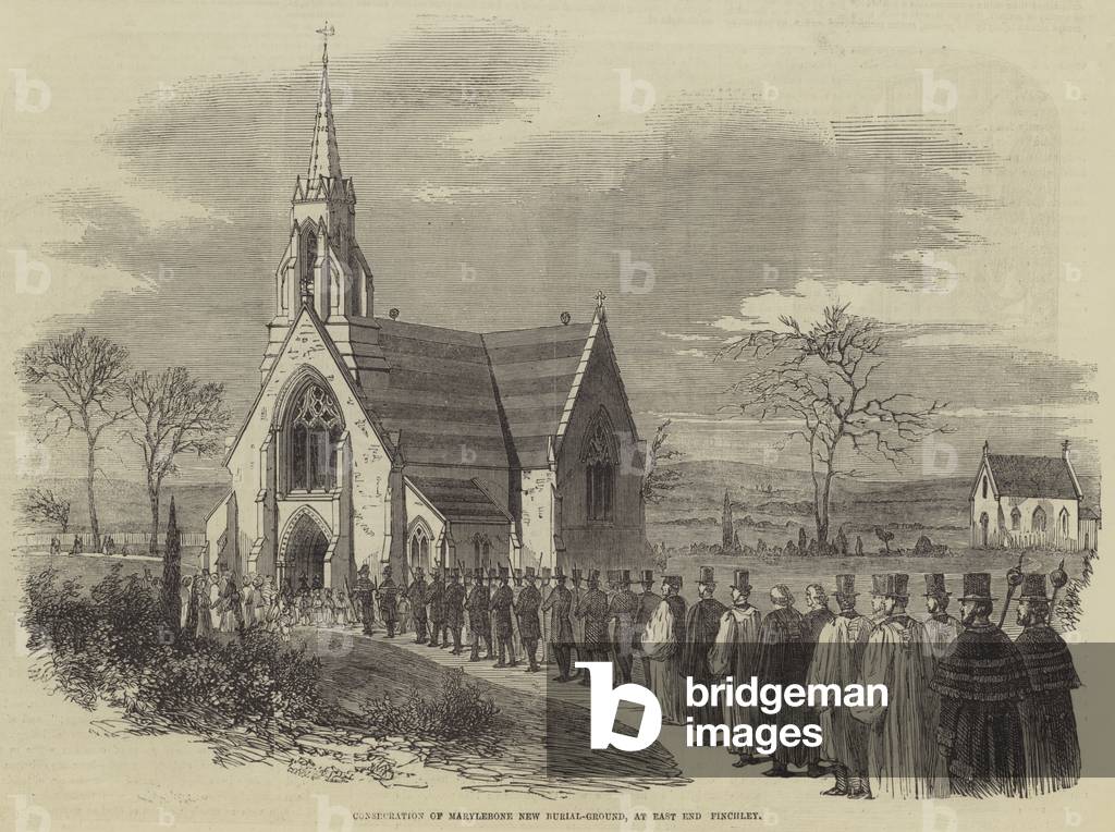Consecration of Marylebone New Burial-Ground, at East End, Finchley (engraving)