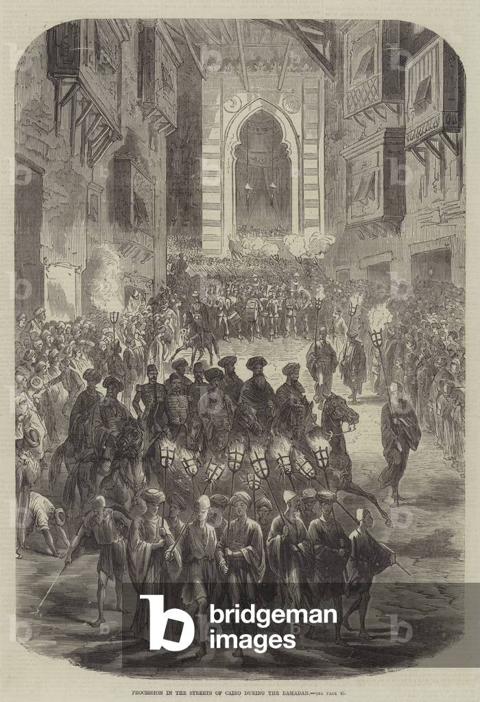 Procession in the Streets of Cairo during the Ramadan (engraving)