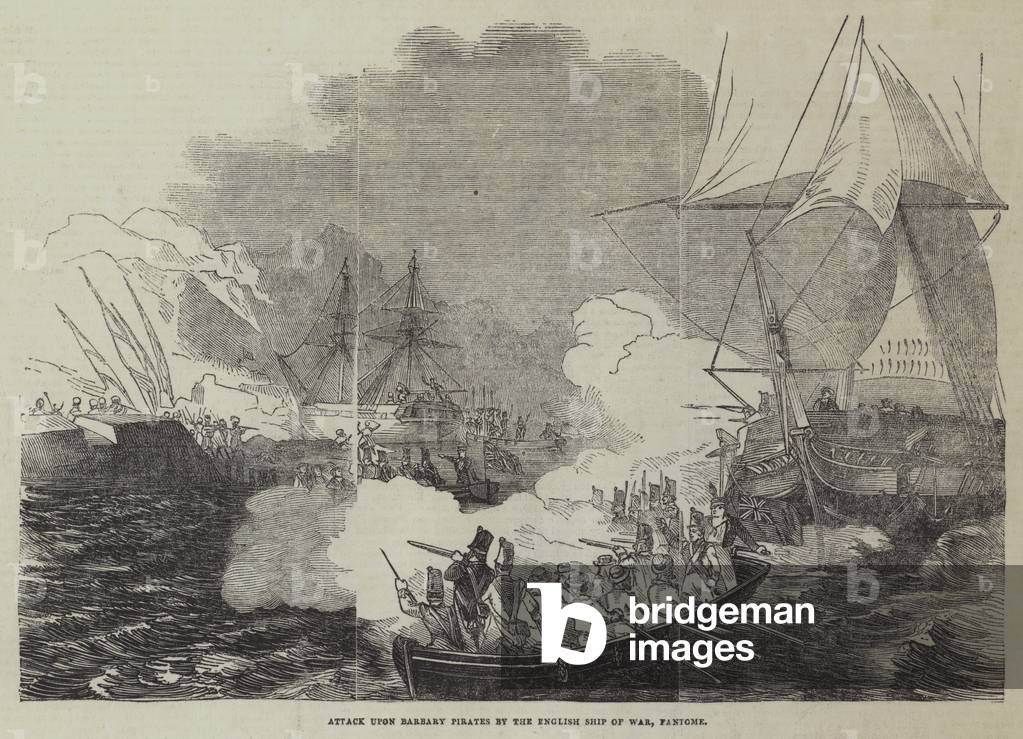 Attack upon Barbary Pirates by the English Ship of War, Fantome (engraving)