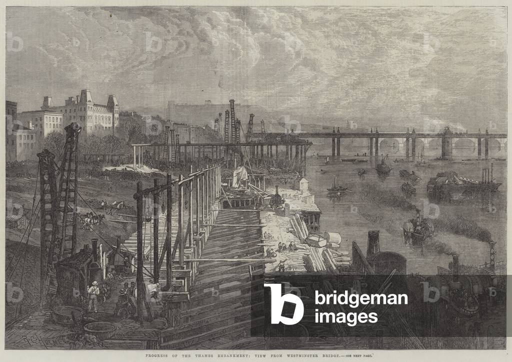 Progress of the Thames Embankment, View from Westminster Bridge (engraving)
