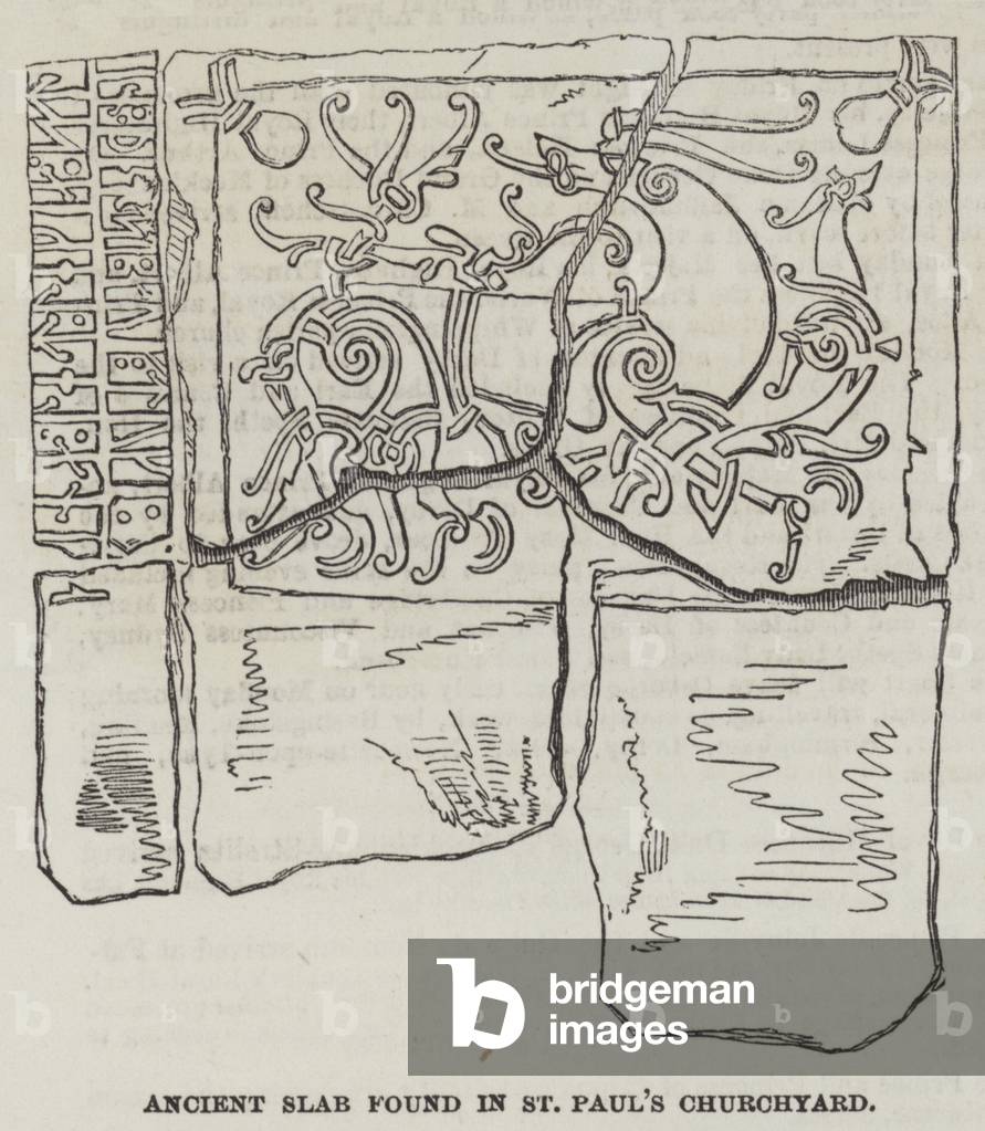 Ancient Slab found in St Paul's Churchyard (engraving)