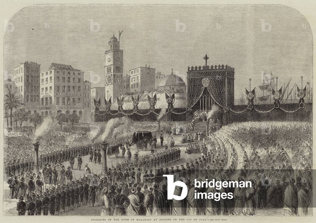 Obsequies of the Duke of Malakoff at Algiers on the 4 June (engraving)