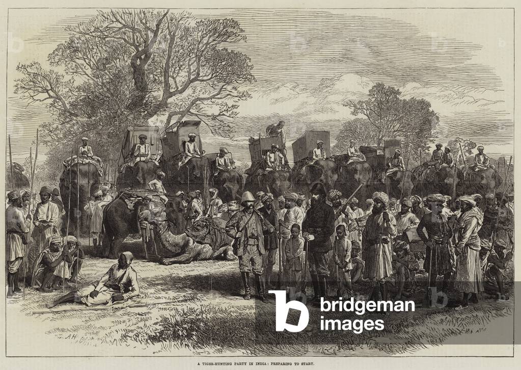 A Tiger-Hunting Party in India, preparing to Start (engraving)