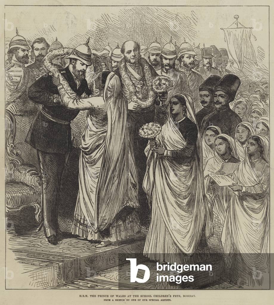 HRH the Prince of Wales at the School Children's Fete, Bombay (engraving)