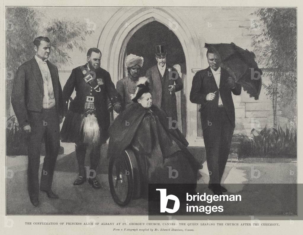 The Confirmation of Princess Alice of Albany at St George's Church, Cannes, the Queen leaving the Church after the Ceremony (litho)