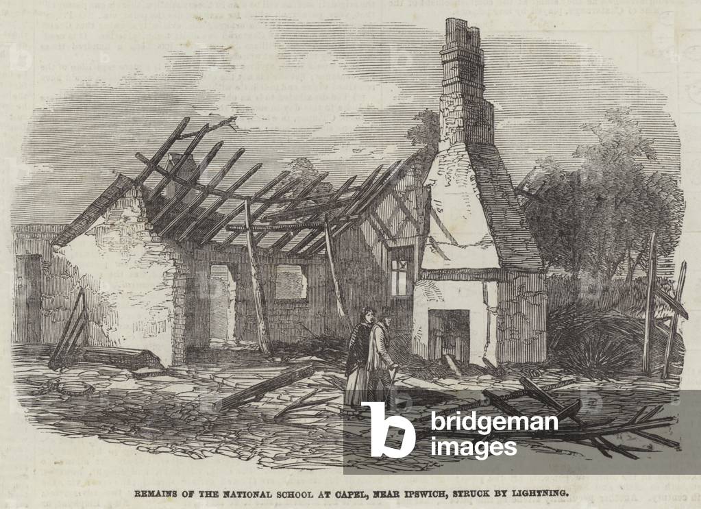 Remains of the National School at Capel, near Ipswich, Struck by Lighting (engraving)