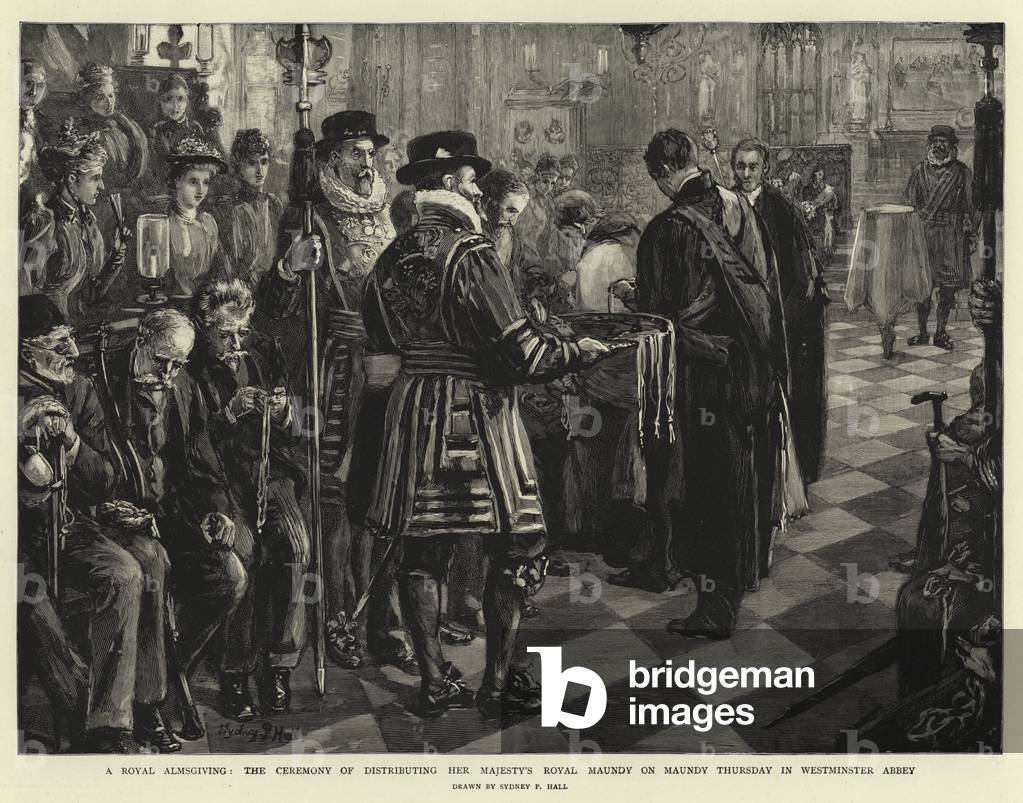 A Royal Almsgiving, the Ceremony of distributing Her Majesty's Royal Maundy on Maundy Thursday in Westminster Abbey (engraving)