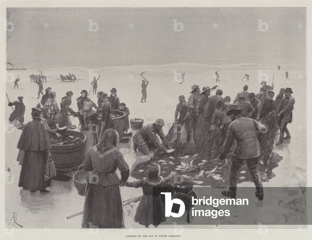 Fishing on the Ice in North Germany (engraving)