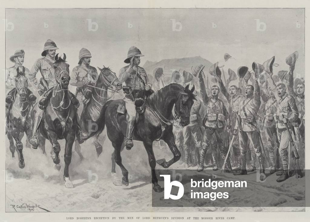 Lord Roberts's Reception by the Men of Lord Methuen's Division at the Modder River Camp (litho)