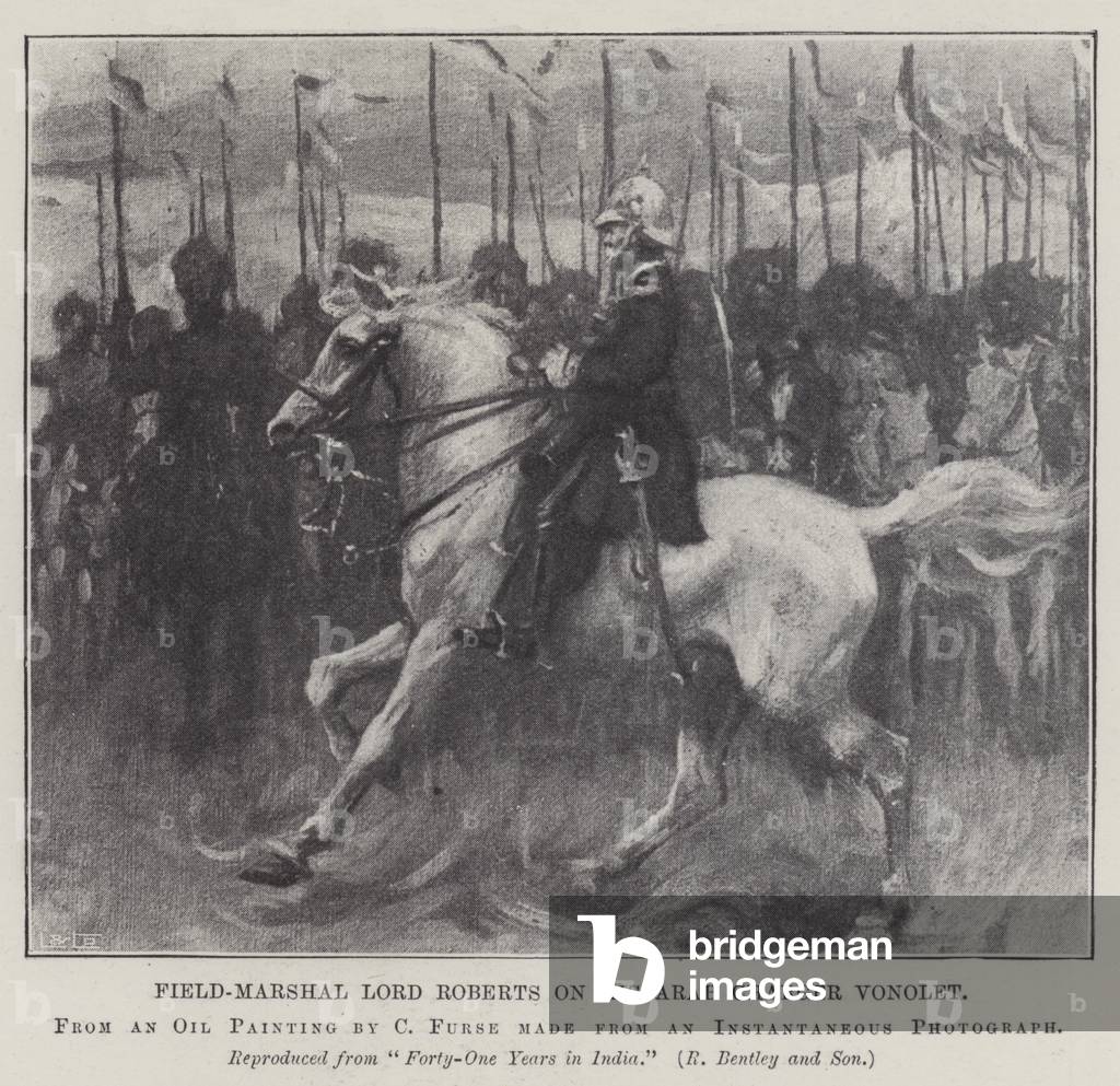 Field-Marshal Lord Roberts on his Arab Charger Vonolet (litho)