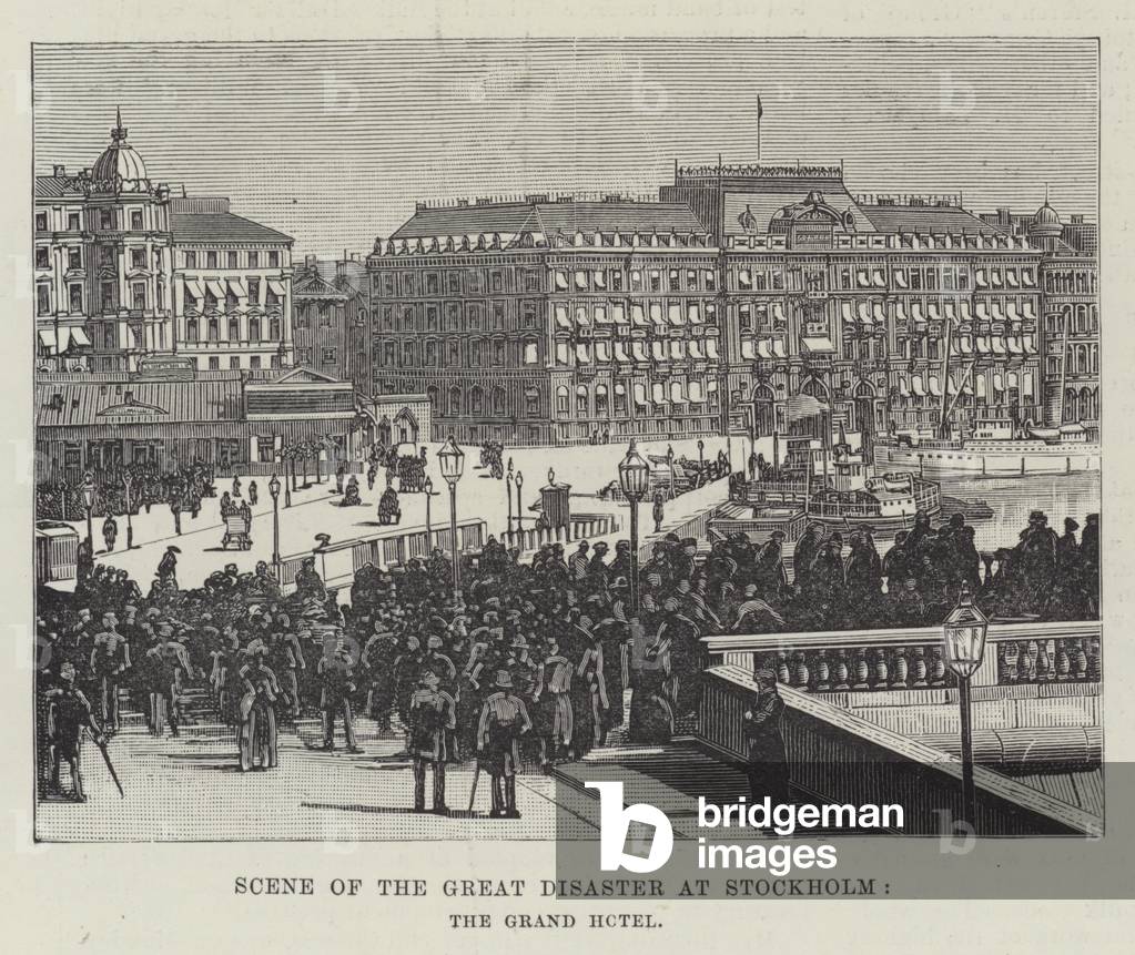 Scene of the Great Disaster at Stockholm, the Grand Hotel (engraving)