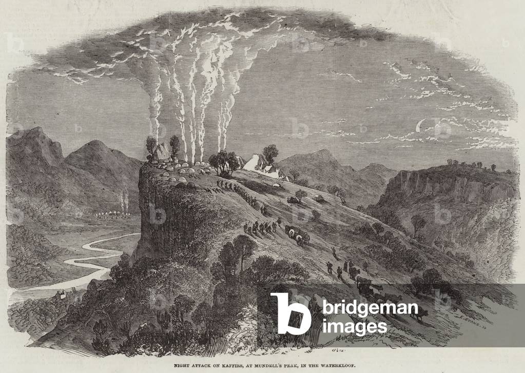 Night Attack on Kaffirs, at Mundell's Peak, in the Waterkloof (engraving)