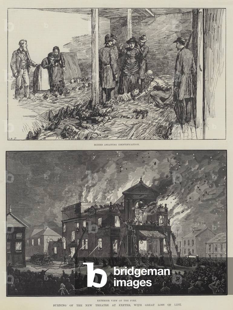 Burning of the New Theatre at Exeter, with Great Loss of Life (engraving)