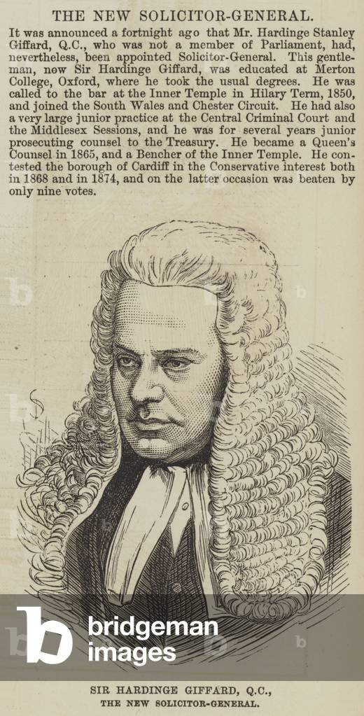 Sir Hardinge Giffard, QC, the New Solicitor-General (engraving)