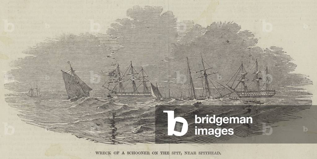 Wreck of a Schooner on the Spit, near Spithead (engraving)