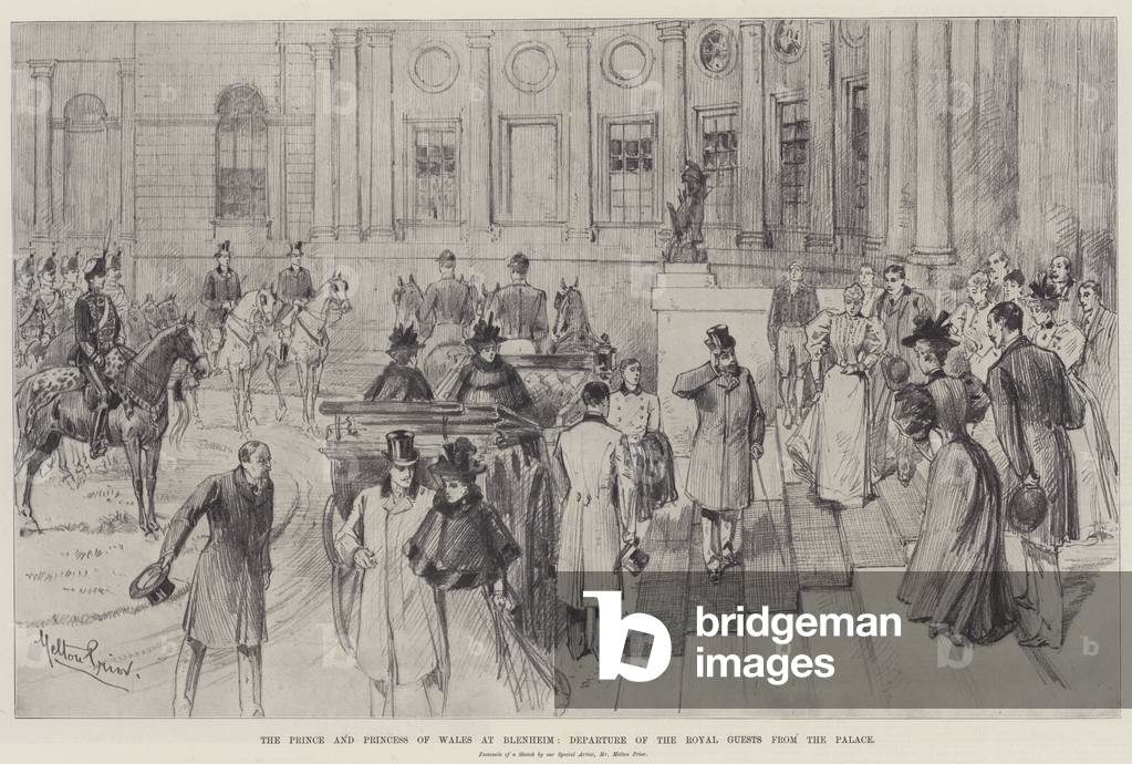 The Prince and Princess of Wales at Blenheim, Departure of the Royal Guests from the Palace (litho)