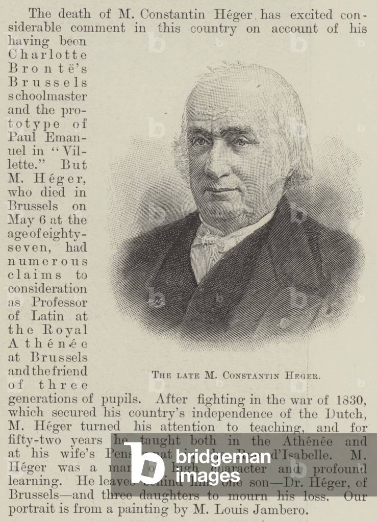 The late M Constantin Heger (engraving)