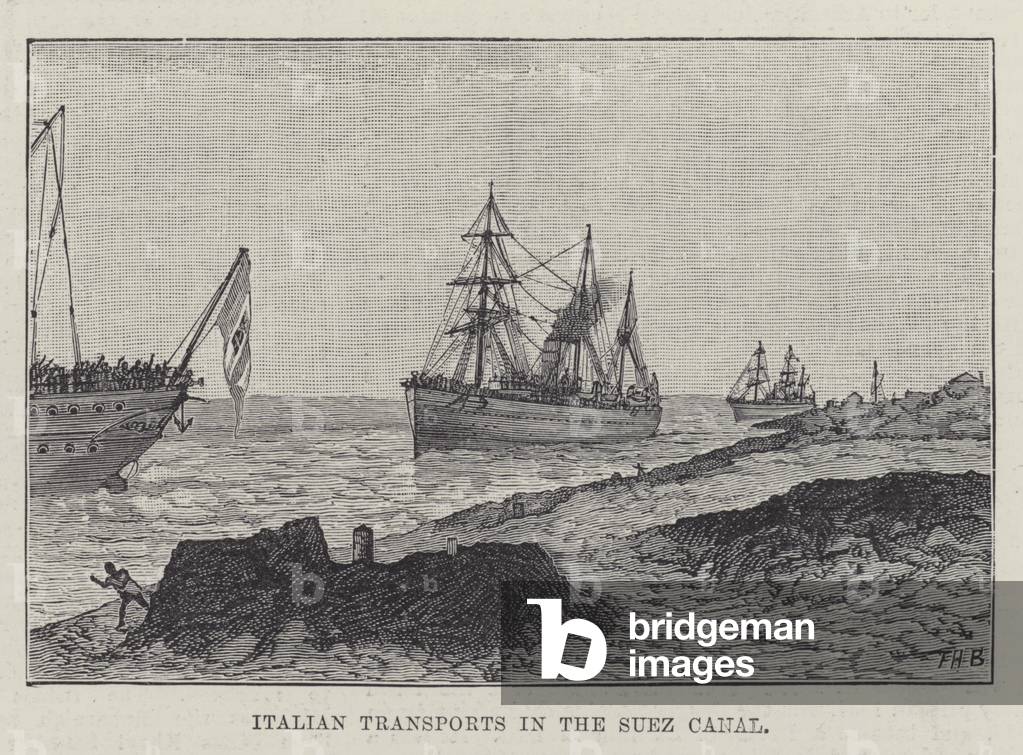 Italian Transports in the Suez Canal (engraving)