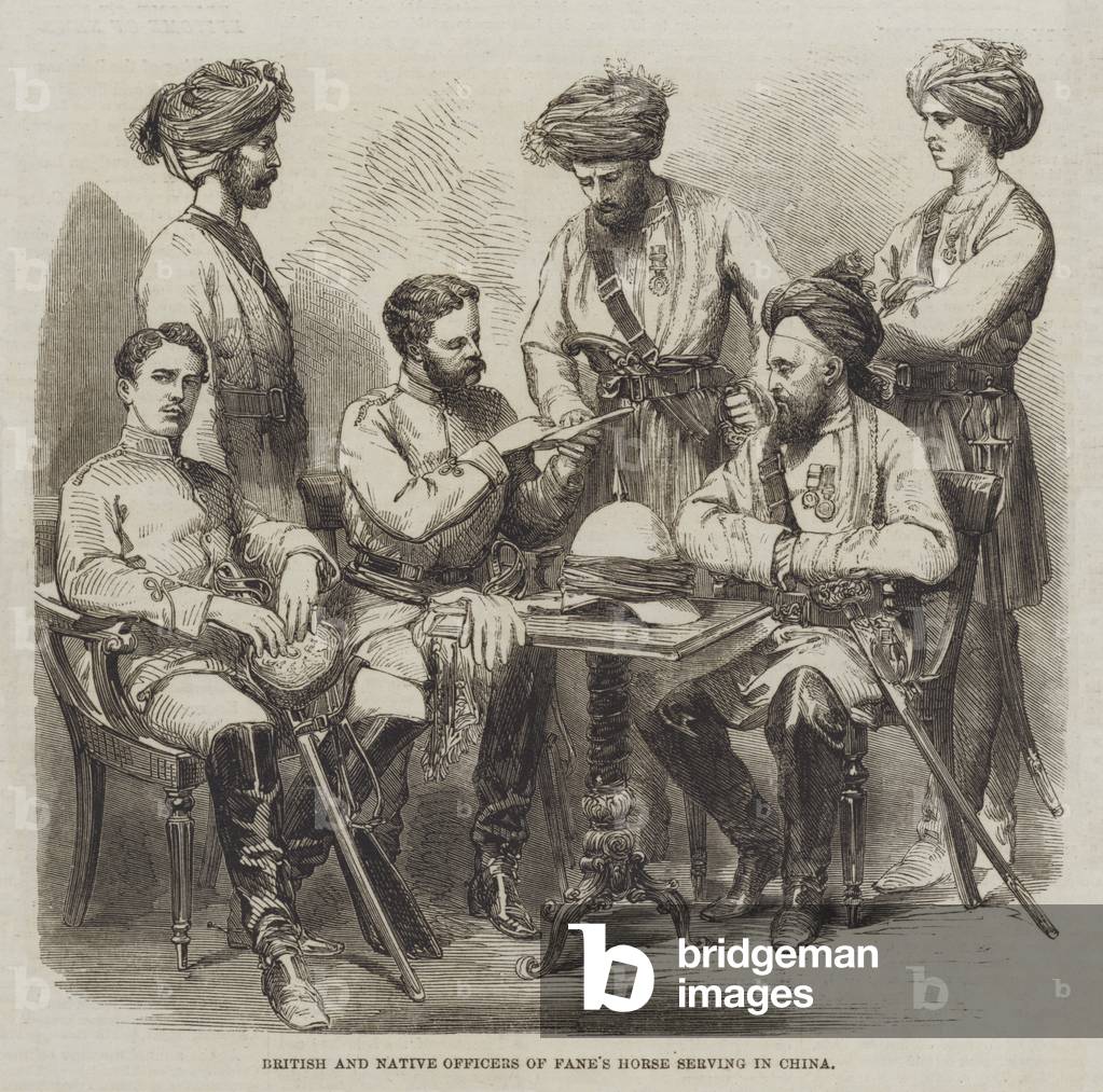 British and Native Officers of Fane's Horse serving in China (engraving)