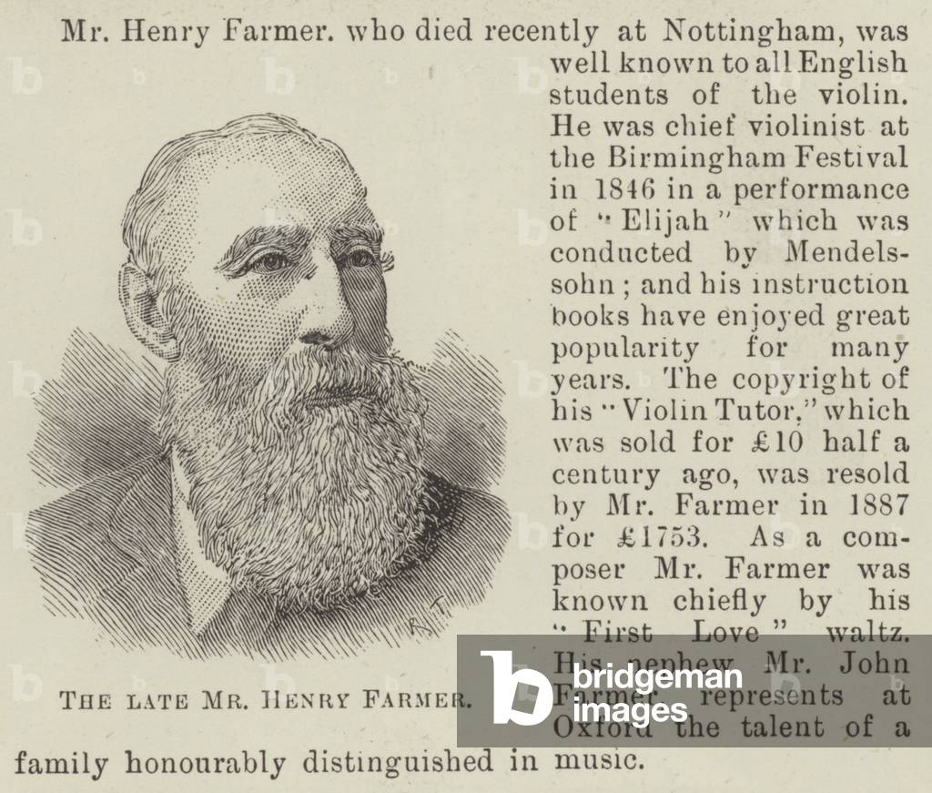 The late Mr Henry Farmer (engraving)