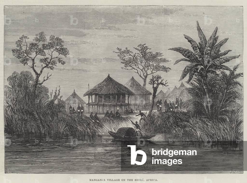Manganja Village on the Shire, Africa (engraving)