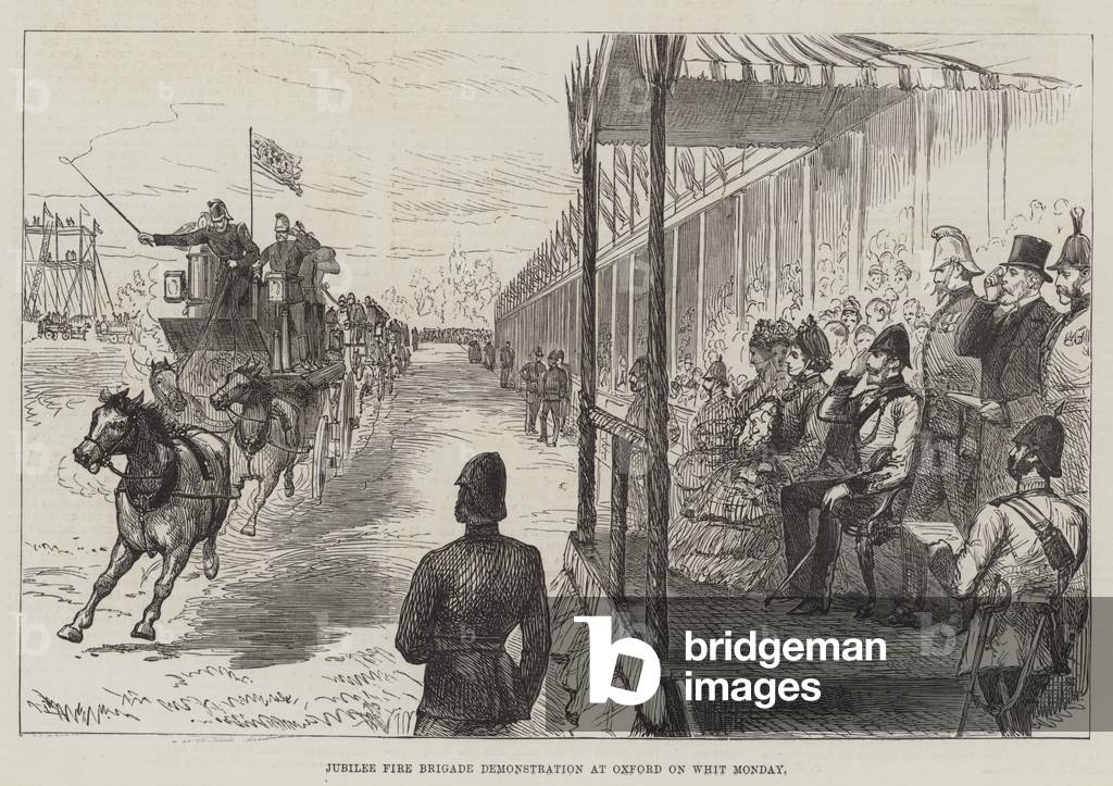 Jubilee Fire Brigade Demonstration at Oxford on Whit Monday (engraving)