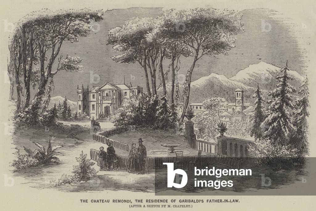 The Chateau Remondi, the Residence of Garibaldi's Father-in-Law (engraving)
