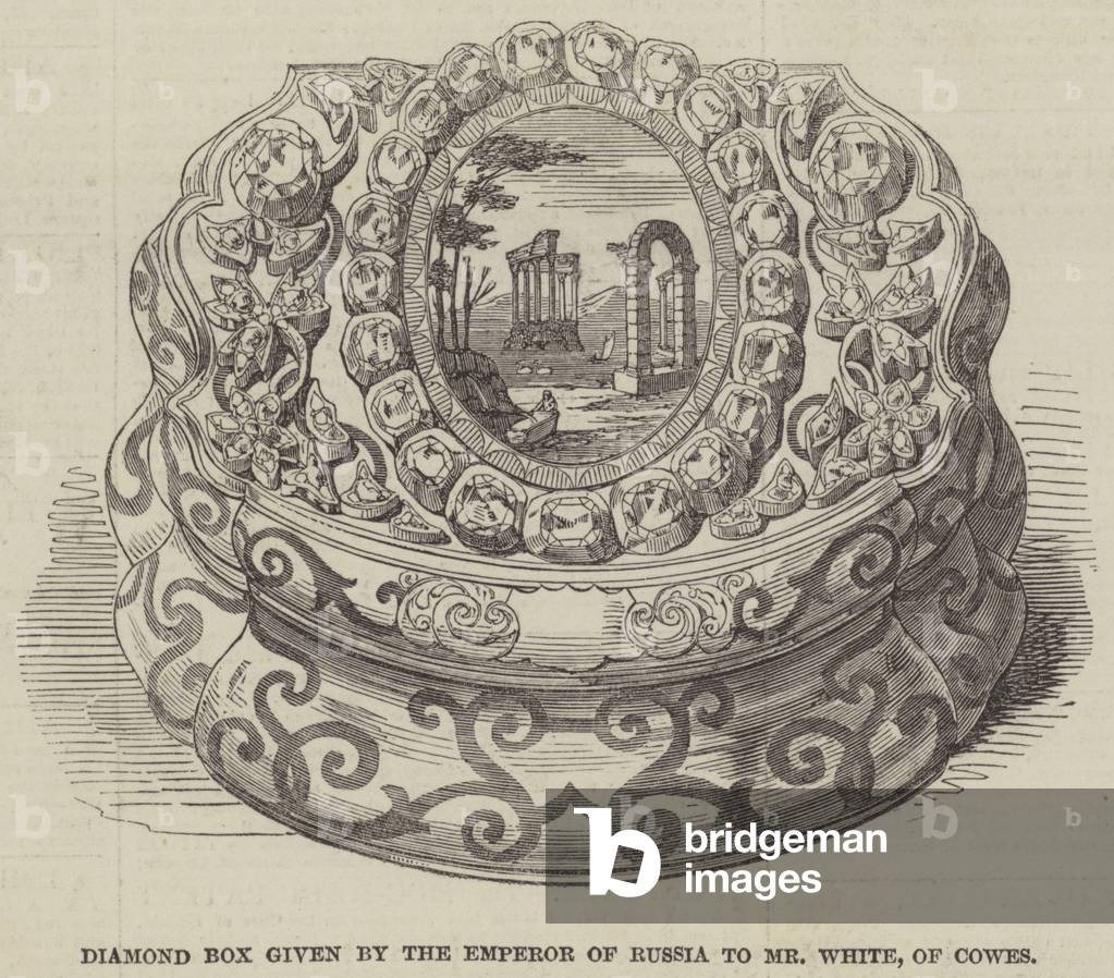 Diamond Box given by the Emperor of Russia to Mr White, of Cowes (engraving)