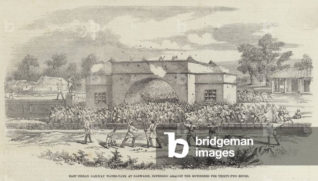 An Indian Railway Station defended (engraving)