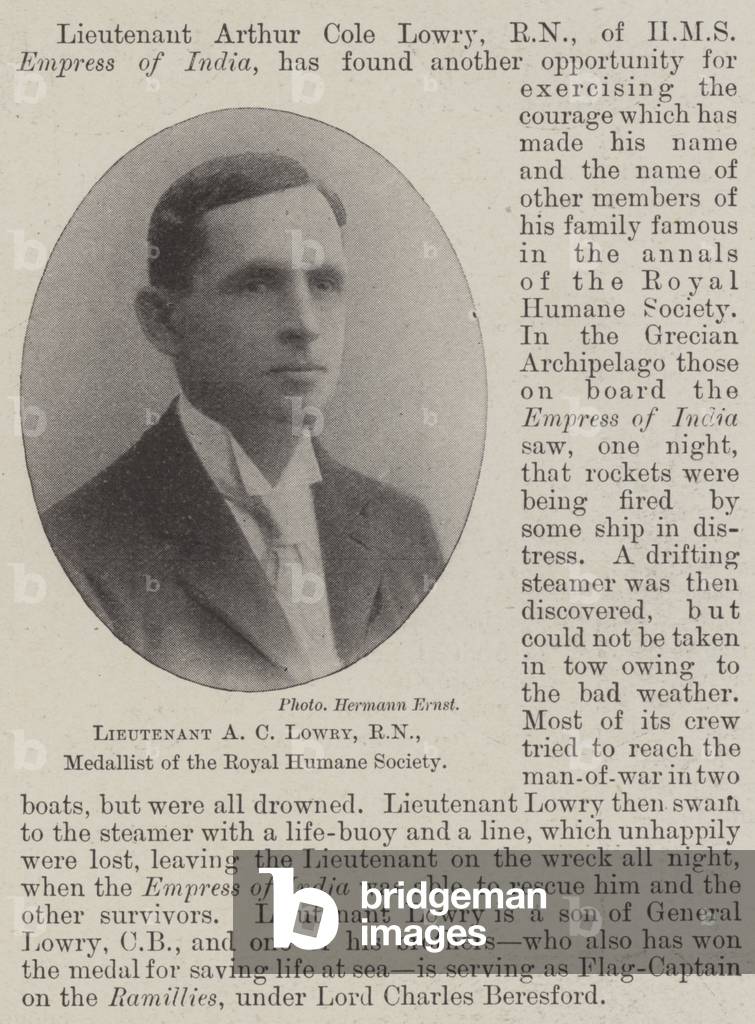 Lieutenant A C Lowry, RN, Medallist of the Royal Humane Society (b/w photo)