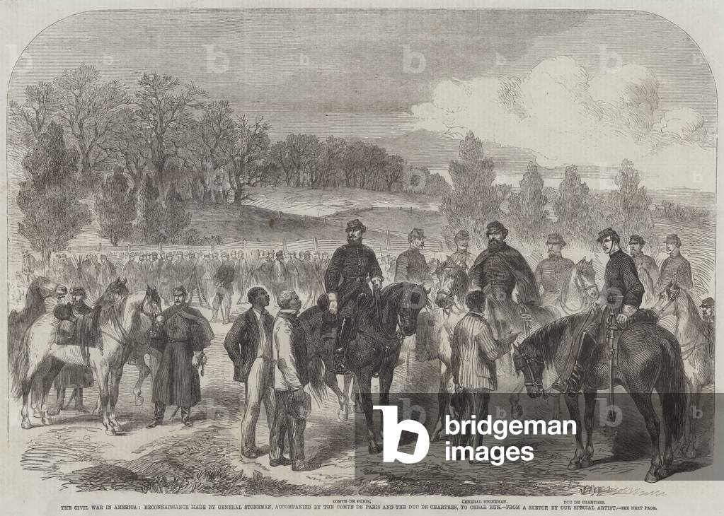 The Civil War in America, Reconnaissance made by General Stoneman, accompanied by the Comte de Paris and the Duc de Chartres, to Cedar Run (engraving)