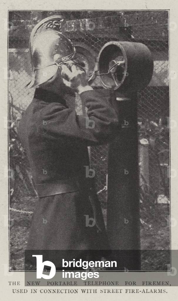 The New Portable Telephone for Firemen, used in Connection with Street Fire-Alarms (b/w photo)