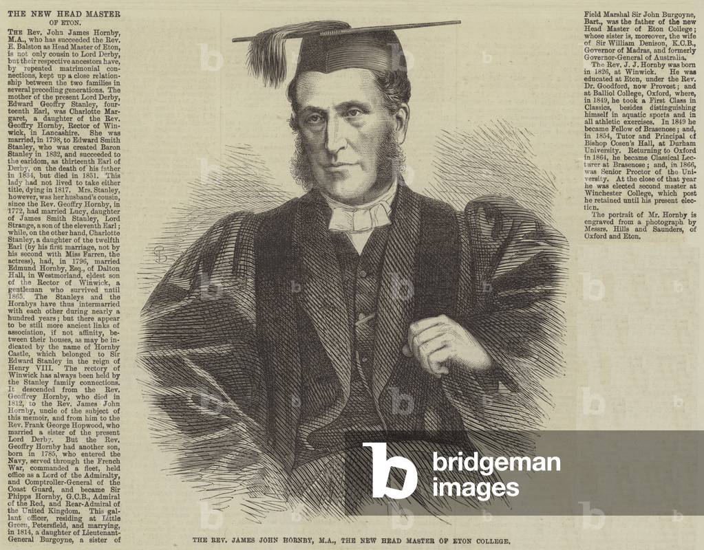 The Reverend James John Hornby, MA, the New Head Master of Eton College (engraving)