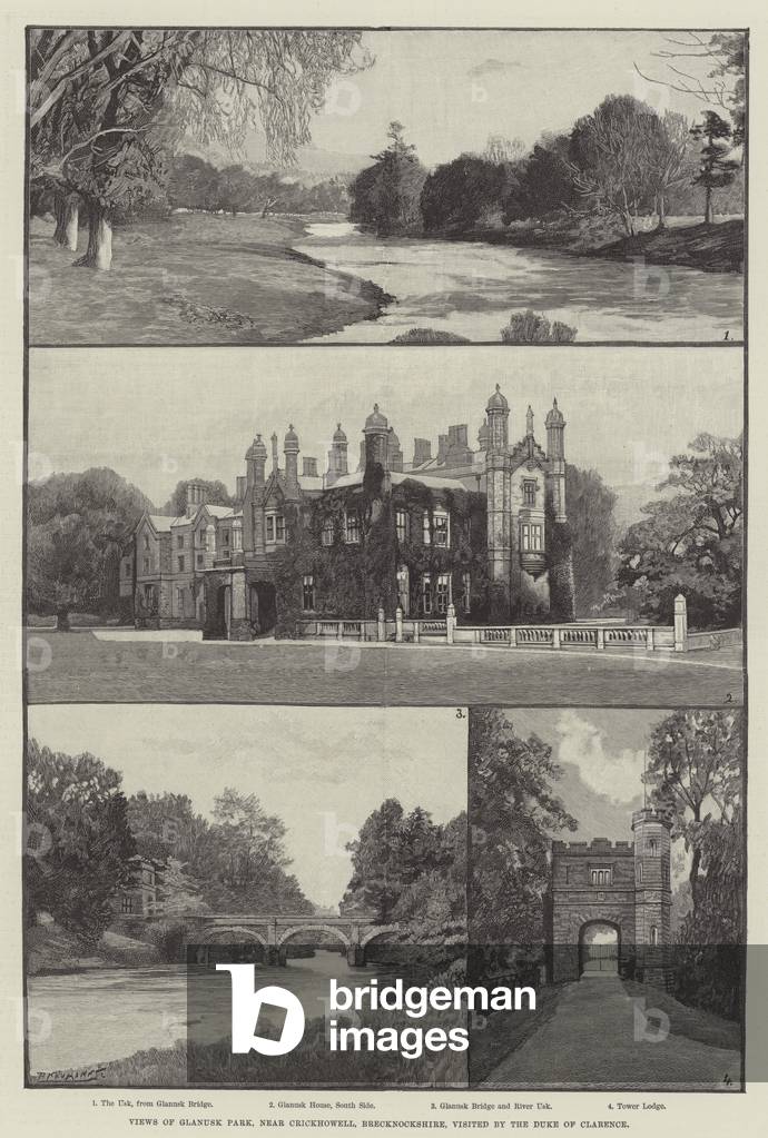 Views of Glanusk Park, near Crickhowell, Brecknockshire, visited by the Duke of Clarence (engraving)