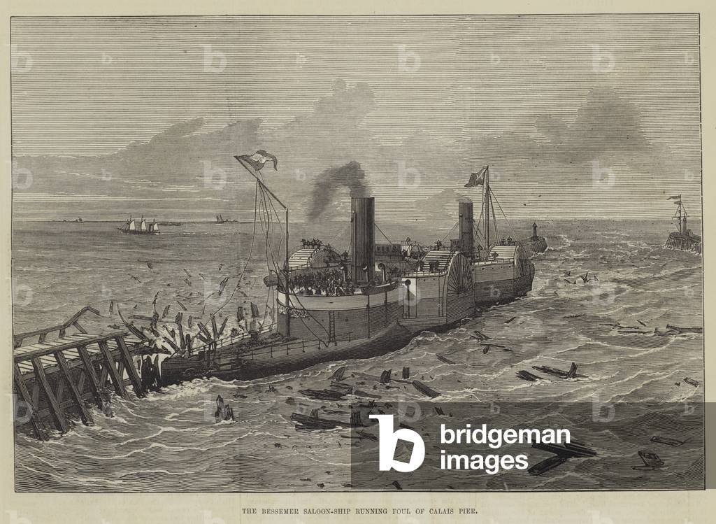 The Bessemer Saloon-Ship running Foul of Calais Pier (engraving)