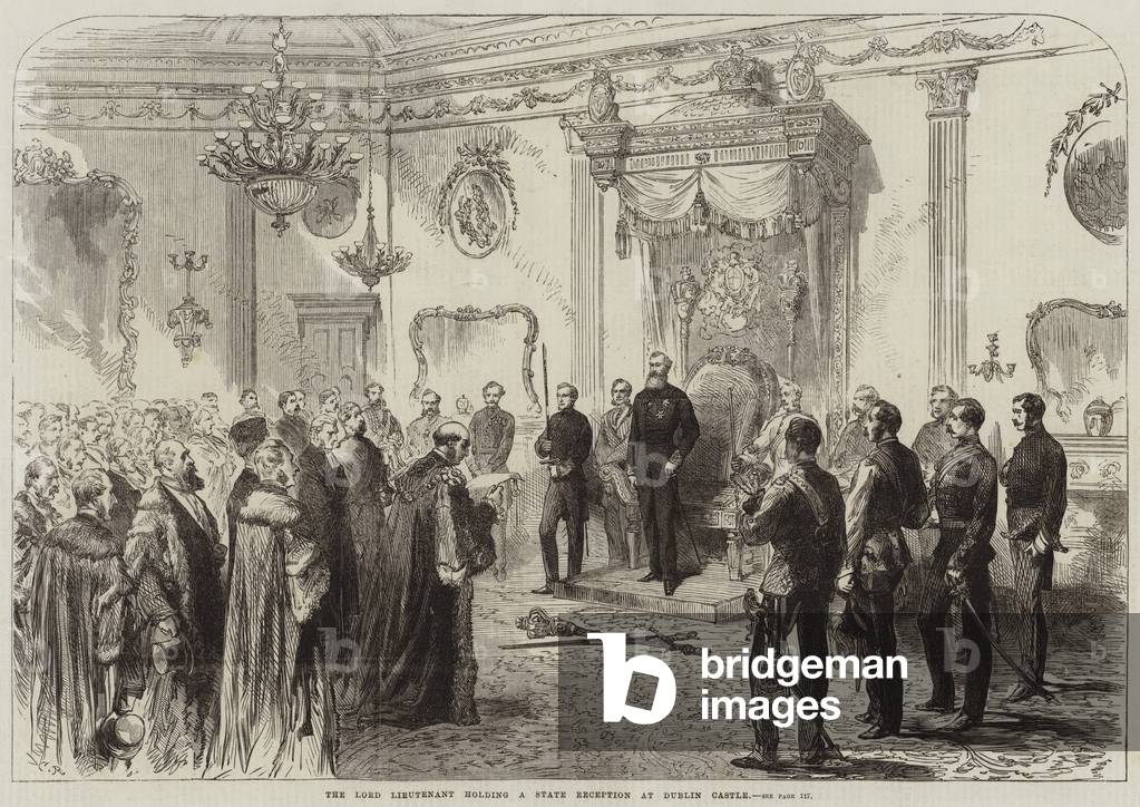 The Lord Lieutenant holding a State Reception at Dublin Castle (engraving)