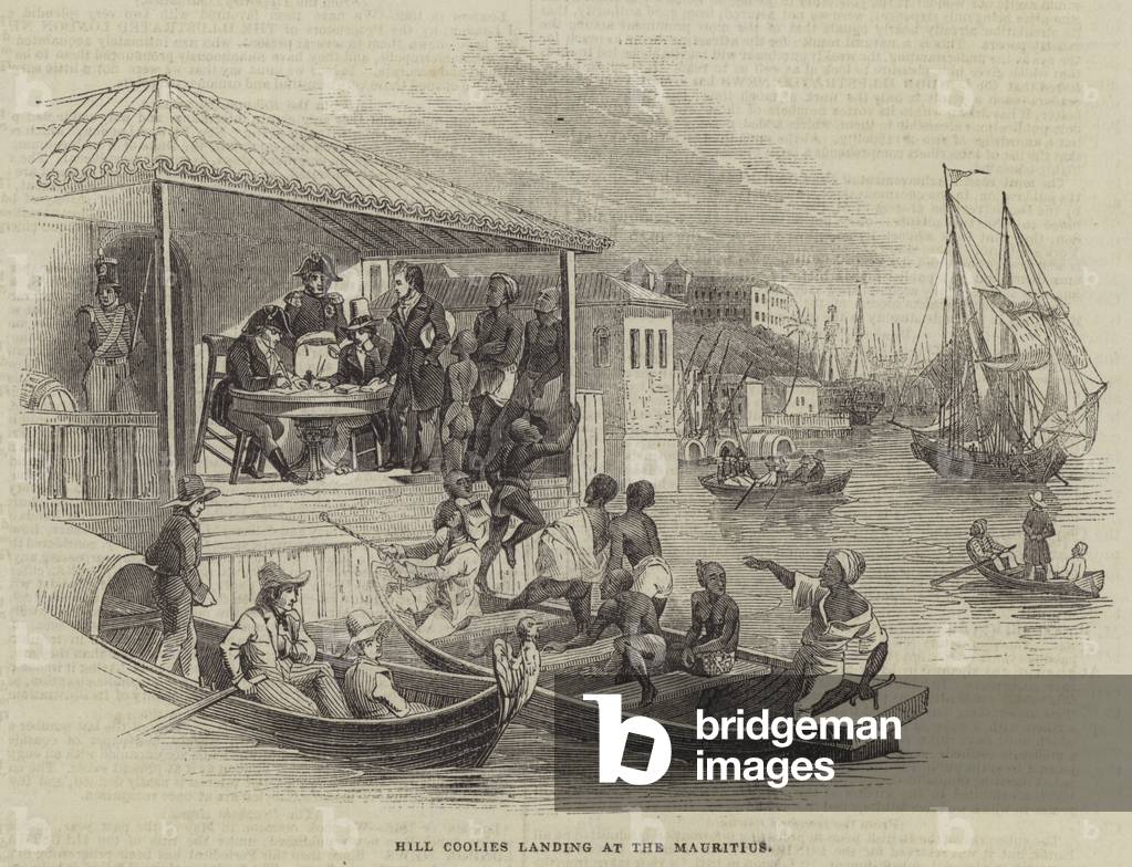 Hill Coolies landing at the Mauritius (engraving)