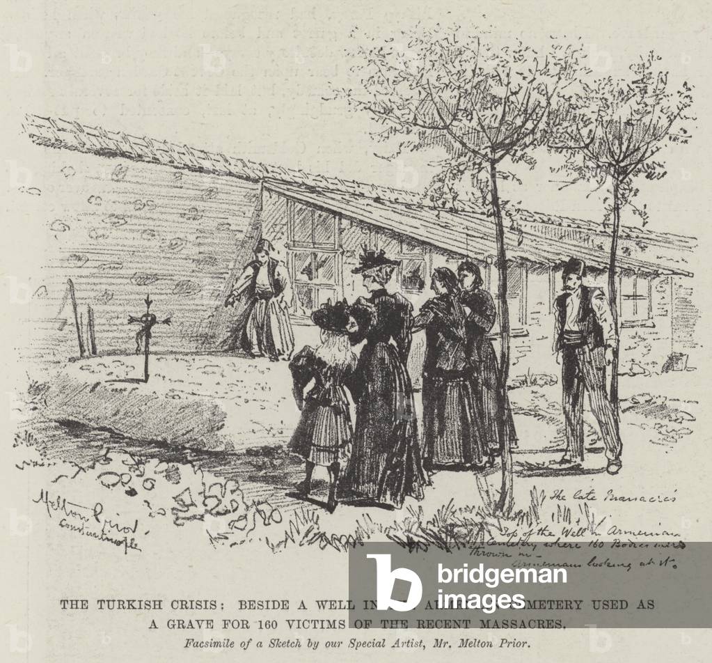 The Turkish Crisis, beside a Well in the Armenian Cemetery used as a Grave for 160 Victims of the Recent Massacres (engraving)